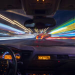 Night driving view from inside car