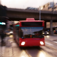 Red Bus in motion