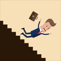 Cartoon man fails from stairs