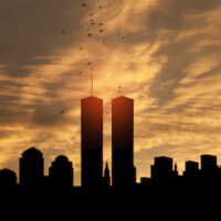 New York skyline silhouette with Twin Towers