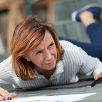 woman in pain has fallen down stairs