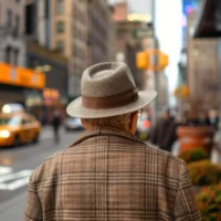 man walking on a city street, a yellow cab passing by man walking on a city street, a yellow cab passing by